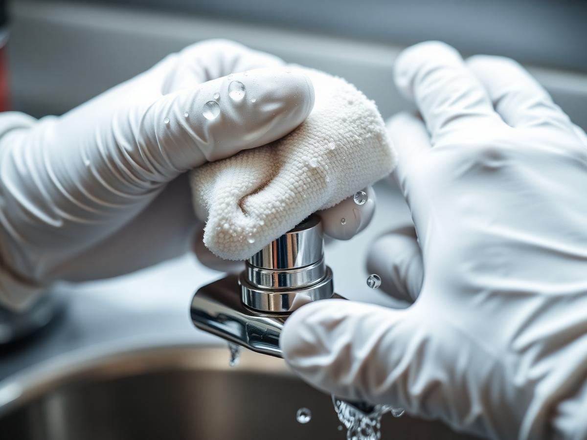 Close-up of a faucet being polished